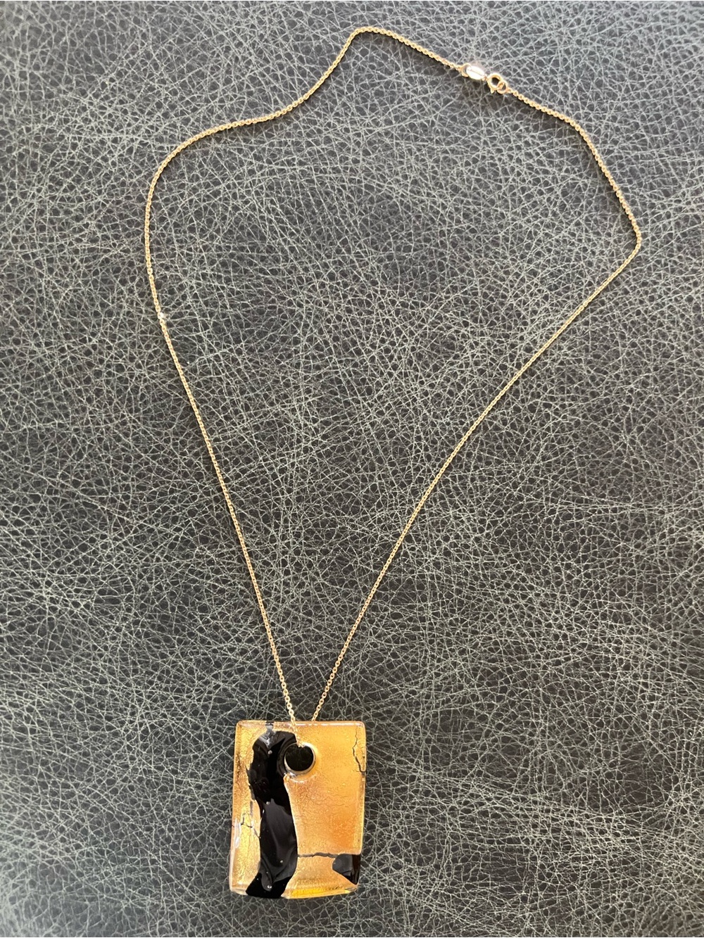 Italian Gold Necklace with Glass Pendant Black Gold Chain 18 in - Picture 5 of 16